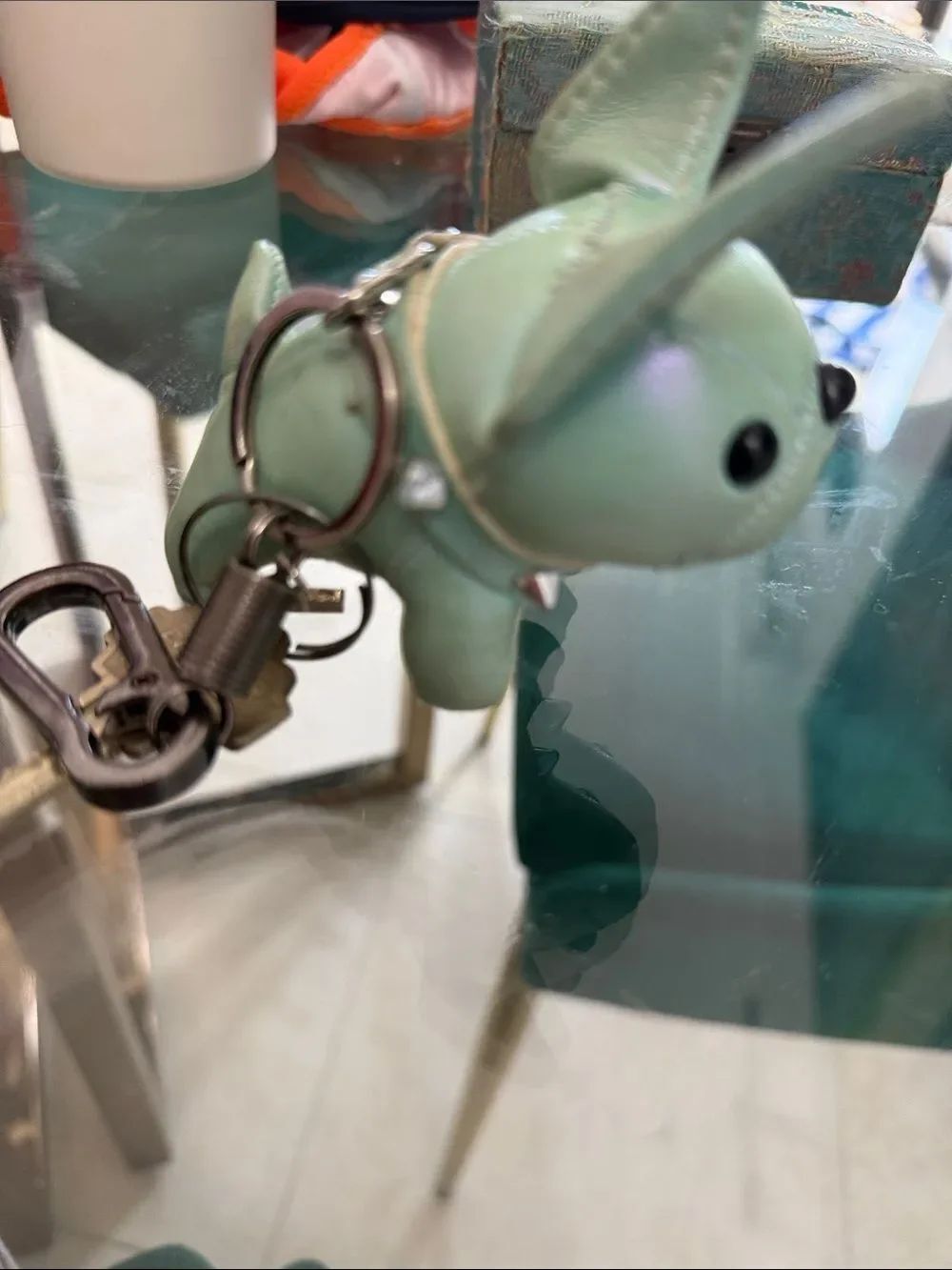 Genuine Alpaca and Leather French Bulldog Keychain - Like NEW - With Keyring